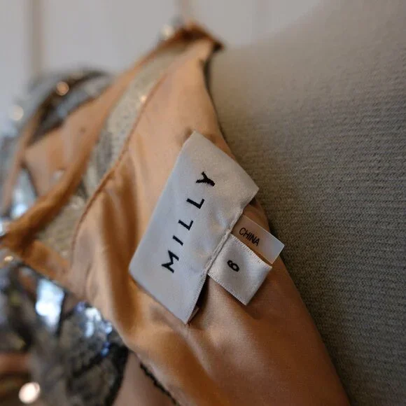 Milly silver and nude sequin leaf cocktail dress Size 6 - Picture 6 of 6